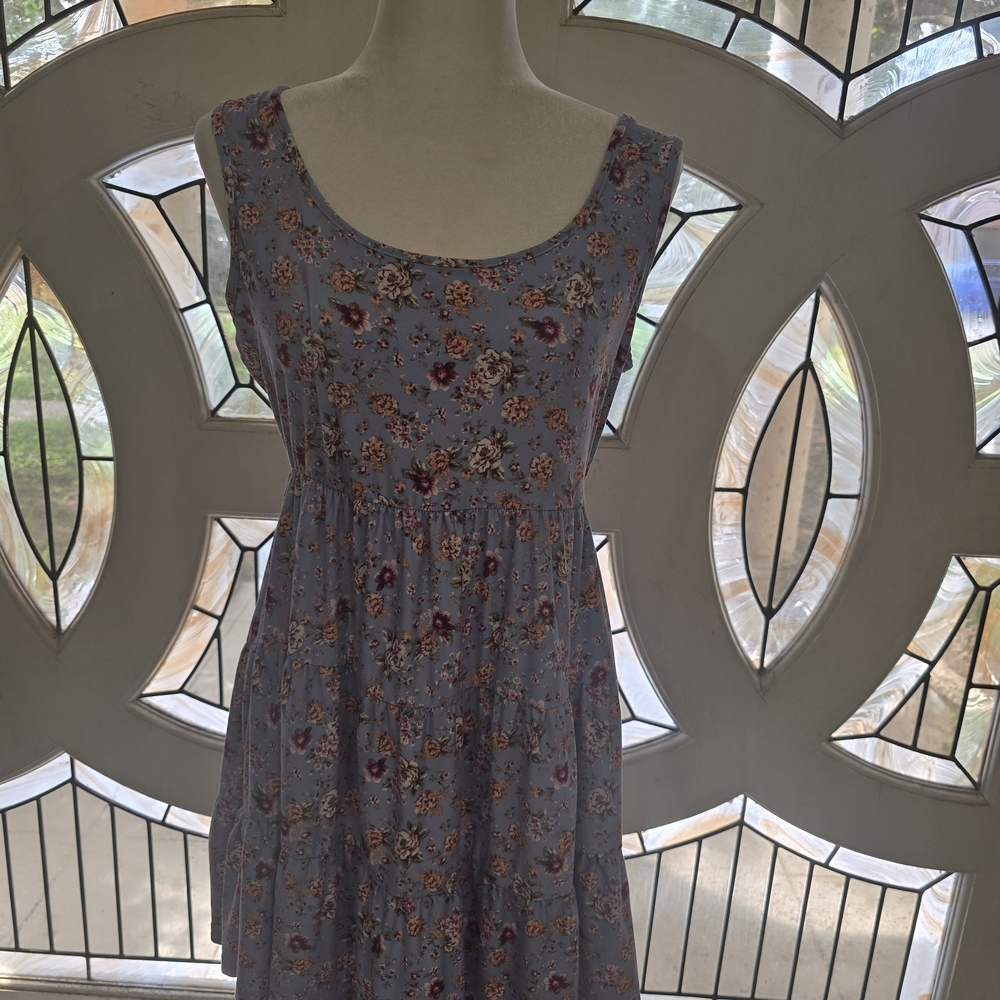 Floral Blue Sleeveless Dress